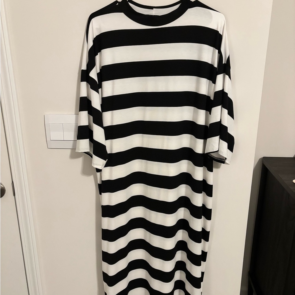 Dressed in LALA Black and White Striped Midi Dress